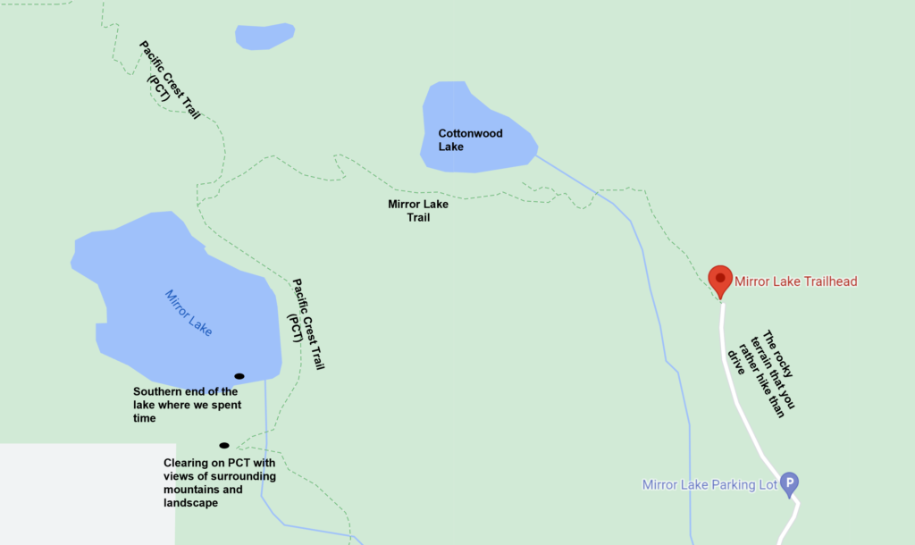 Map showing Mirror Lake trail